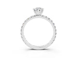 Platinum Pear Cut Moissanite Pavé Solitaire Ring with Round Band and Prong Setting_45