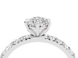 Platinum Pear Cut Moissanite Pavé Solitaire Ring with Round Band and Prong Setting_46