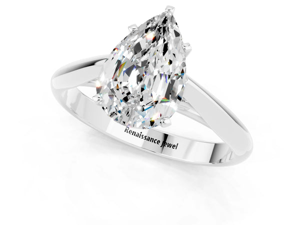 Platinum Pear-Shaped Moissanite Solitaire Cathedral Engagement Ring with Arched Shoulders