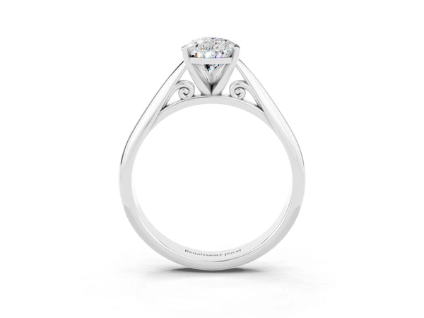 Platinum Pear-Shaped Moissanite Solitaire Cathedral Engagement Ring with Arched Shoulders