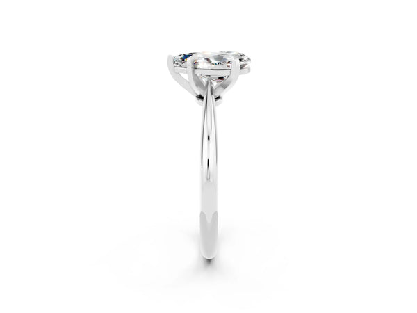 Platinum Pear Cut Moissanite Solitaire Engagement Ring with Classic Band and Four-Prong Setting
