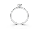 Platinum Pear Cut Moissanite Solitaire Pavé Engagement Ring with Round Band and Prong Setting_99