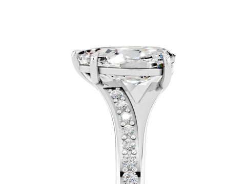 Platinum Pear Cut Moissanite Solitaire Ring with Pavé Band and Prong Setting_17