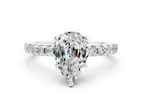Platinum Pear Cut Moissanite Solitaire Ring with Round  Pavé Band and Four-Prong Setting_48
