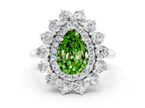 Platinum Pear Cut Peridot Floral Double Halo Engagement Ring with Prong Setting_186