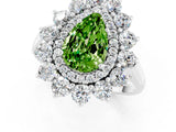 Platinum Pear Cut Peridot Floral Double Halo Engagement Ring with Prong Setting_187