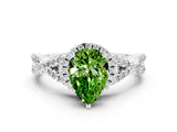 Platinum Pear Cut Peridot  Halo Twist Band Solitaire Prong Setting Ring_12