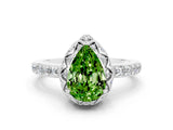 Platinum Pear Cut Peridot Scalloped Halo Engagement Ring with Round Shared Prong Band_54