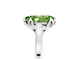 Platinum Pear Cut Peridot Solitaire Ring with Flower Prong Setting and Classic Band_17