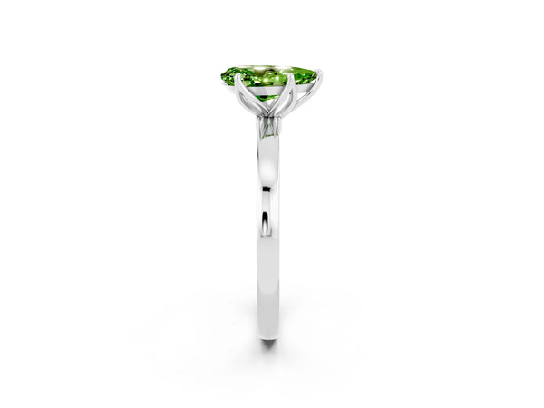 Platinum Pear Cut Peridot Solitaire Ring with Thin Band and Prong Setting