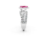 Platinum Pear Cut Pink Sapphire Halo Ring with Round Split Shank and Prong Setting_68