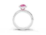 Platinum Pear Cut Pink Sapphire Halo Ring with Round Split Shank and Prong Setting_69
