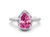Platinum Pear Cut Pink Sapphire Scalloped Halo Engagement Ring with Round Shared Prong Band_78