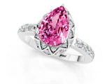 Platinum Pear Cut Pink Sapphire Scalloped Halo Engagement Ring with Round Shared Prong Band_79