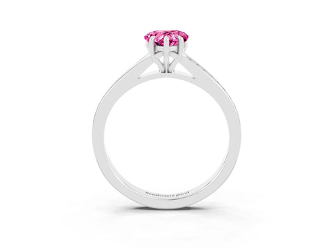 Platinum Pear Cut Pink Sapphire Solitaire Ring with Pavé Band and Prong Setting_15