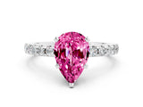 Platinum Pear Cut Pink Sapphire Solitaire Ring with Round  Pavé Band and Four-Prong Setting_36