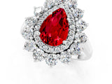 Platinum Pear Cut Ruby Floral Double Halo Engagement Ring with Prong Setting_205