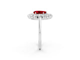 Platinum Pear Cut Ruby Floral Double Halo Engagement Ring with Prong Setting_206
