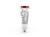 Platinum Pear Cut Ruby Halo Ring with Round Split Shank and Prong Setting_68