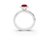 Platinum Pear Cut Ruby Halo Ring with Round Split Shank and Prong Setting_69