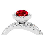 Platinum Pear Cut Ruby Halo Ring with Round Split Shank and Prong Setting_70