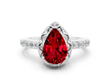 Platinum Pear Cut Ruby Scalloped Halo Engagement Ring with Round Shared Prong Band_30