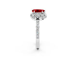 Platinum Pear Cut Ruby Scalloped Halo Engagement Ring with Round Shared Prong Band_32