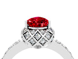 Platinum Pear Cut Ruby Scalloped Halo Engagement Ring with Round Shared Prong Band_34