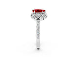 Platinum Pear Cut Ruby Scalloped Halo Engagement Ring with Round Shared Prong Band_80