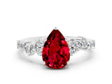 Platinum Pear Cut Ruby Scattered Round Accent Ring with Prong Setting_60