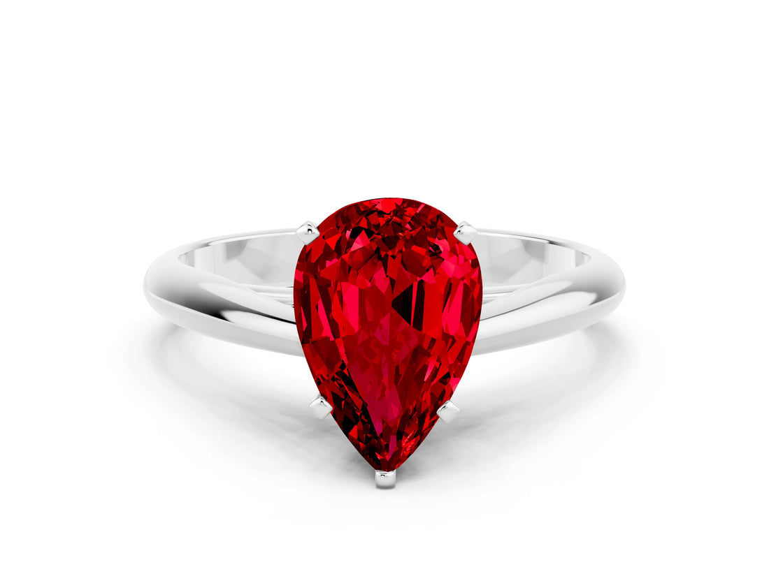 Platinum Pear Cut Ruby Solitaire Engagement Ring with Cathedral Setting and Four-Prong Mount_12