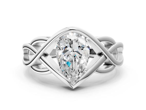 Platinum Pear-Shaped Woven Solitaire Engagement Ring Setting