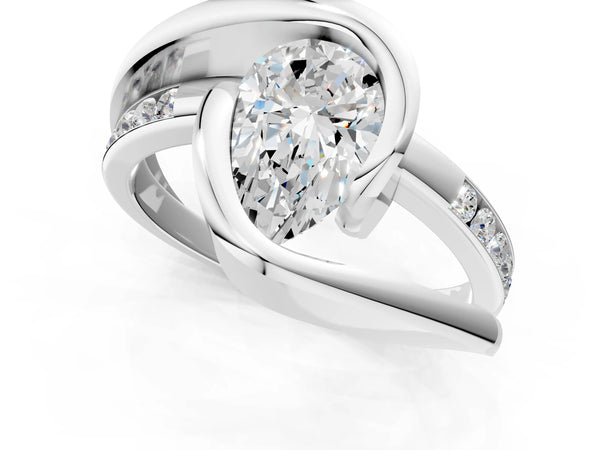Platinum Pear Cut Solitaire Tension-Set Diamond Split Shank Ring