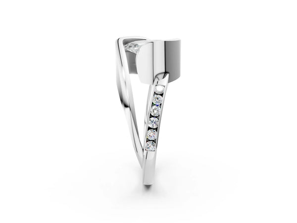 Platinum Pear Cut Solitaire Tension-Set Diamond Split Shank Ring