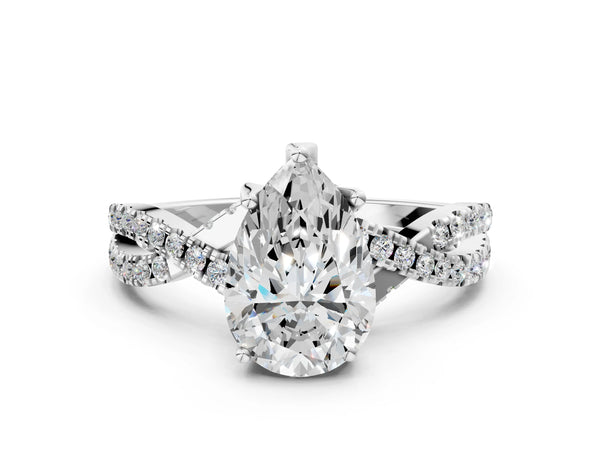 Platinum Pear-Shaped Twisted Split Shank Engagement Ring Setting