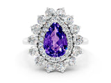 Platinum Pear Cut Tanzanite Floral Double Halo Engagement Ring with Prong Setting_138