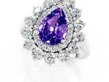Platinum Pear Cut Tanzanite Floral Double Halo Engagement Ring with Prong Setting_139