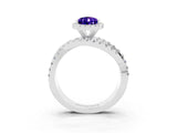 Platinum Pear Cut Tanzanite Halo Ring with Round Split Shank and Prong Setting_81