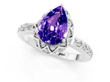 Platinum Pear Cut Tanzanite Scalloped Halo Engagement Ring with Round Shared Prong Band_85