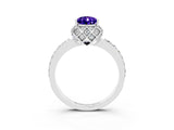 Platinum Pear Cut Tanzanite Scalloped Halo Engagement Ring with Round Shared Prong Band_87