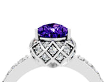 Platinum Pear Cut Tanzanite Scalloped Halo Engagement Ring with Round Shared Prong Band_88