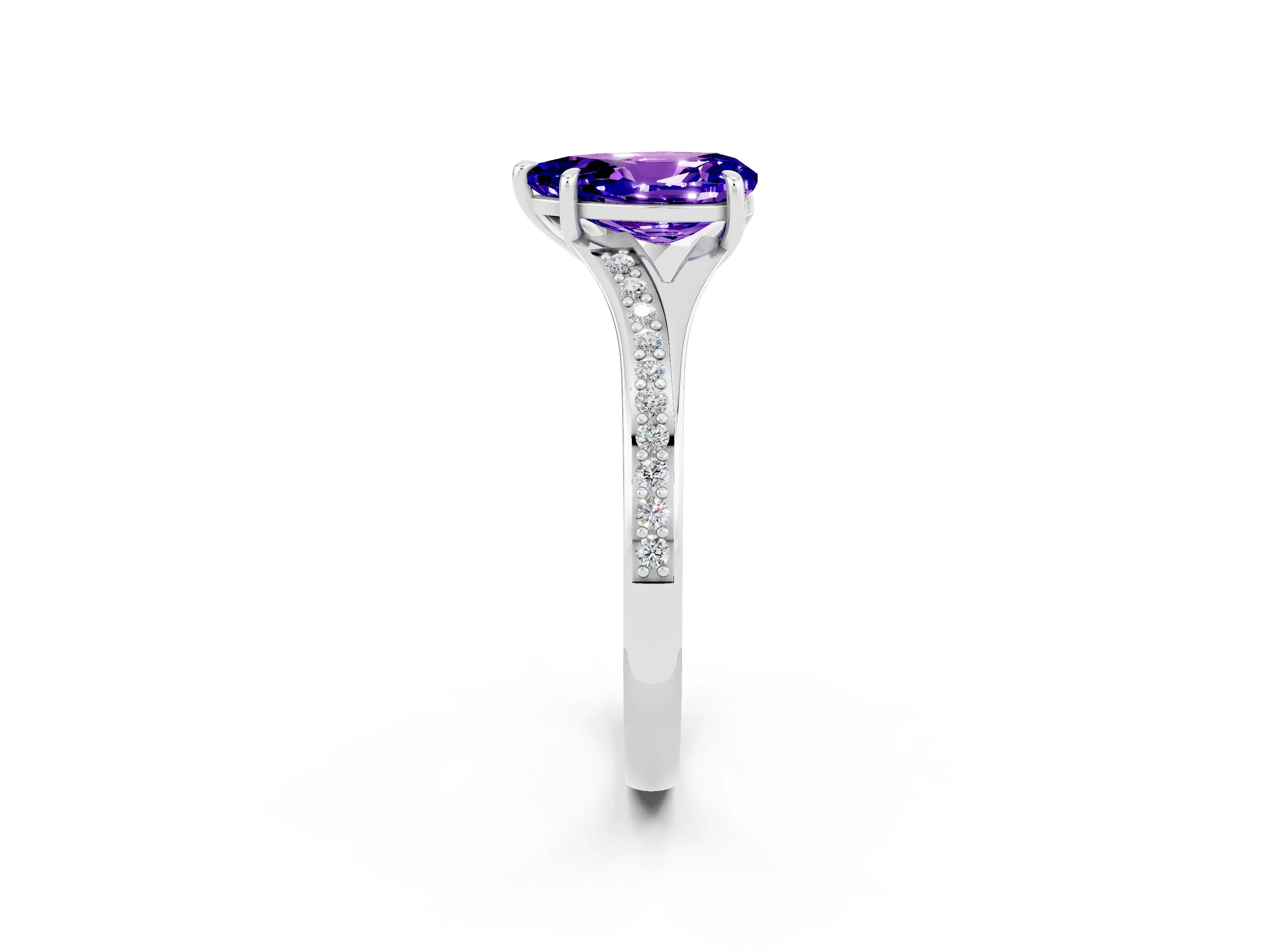 Platinum Pear Cut Tanzanite Solitaire Ring with Pavé Band and Prong Setting_14