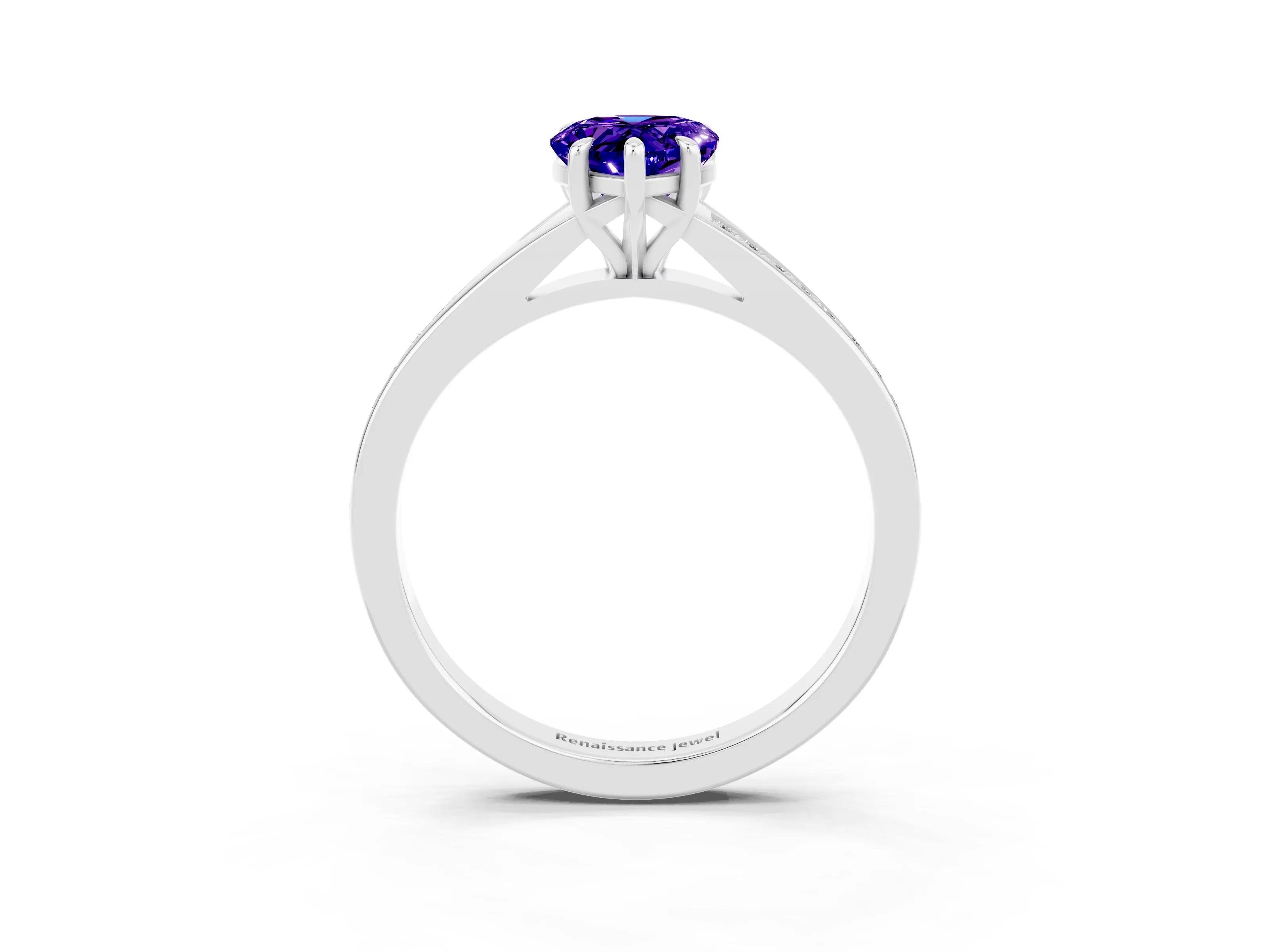 Platinum Pear Cut Tanzanite Solitaire Ring with Pavé Band and Prong Setting_15