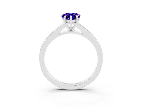 Platinum Pear Cut Tanzanite Solitaire Ring with Pavé Band and Prong Setting_15