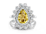 Platinum Pear Cut Yellow Sapphire Floral Double Halo Engagement Ring with Prong Setting_156