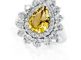 Platinum Pear Cut Yellow Sapphire Floral Double Halo Engagement Ring with Prong Setting_157