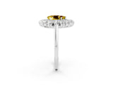Platinum Pear Cut Yellow Sapphire Floral Double Halo Engagement Ring with Prong Setting_158