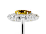 Platinum Pear Cut Yellow Sapphire Floral Double Halo Engagement Ring with Prong Setting_161
