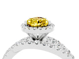 Platinum Pear Cut Yellow Sapphire Halo Ring with Round Split Shank and Prong Setting_82
