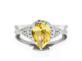 Platinum Pear Cut Yellow Sapphire  Halo Twist Band Solitaire Prong Setting Ring_12